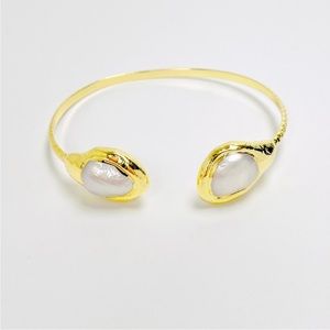 Spinelli Natural Pearls 24K Gold Plated Cuff Bangle Bracelet